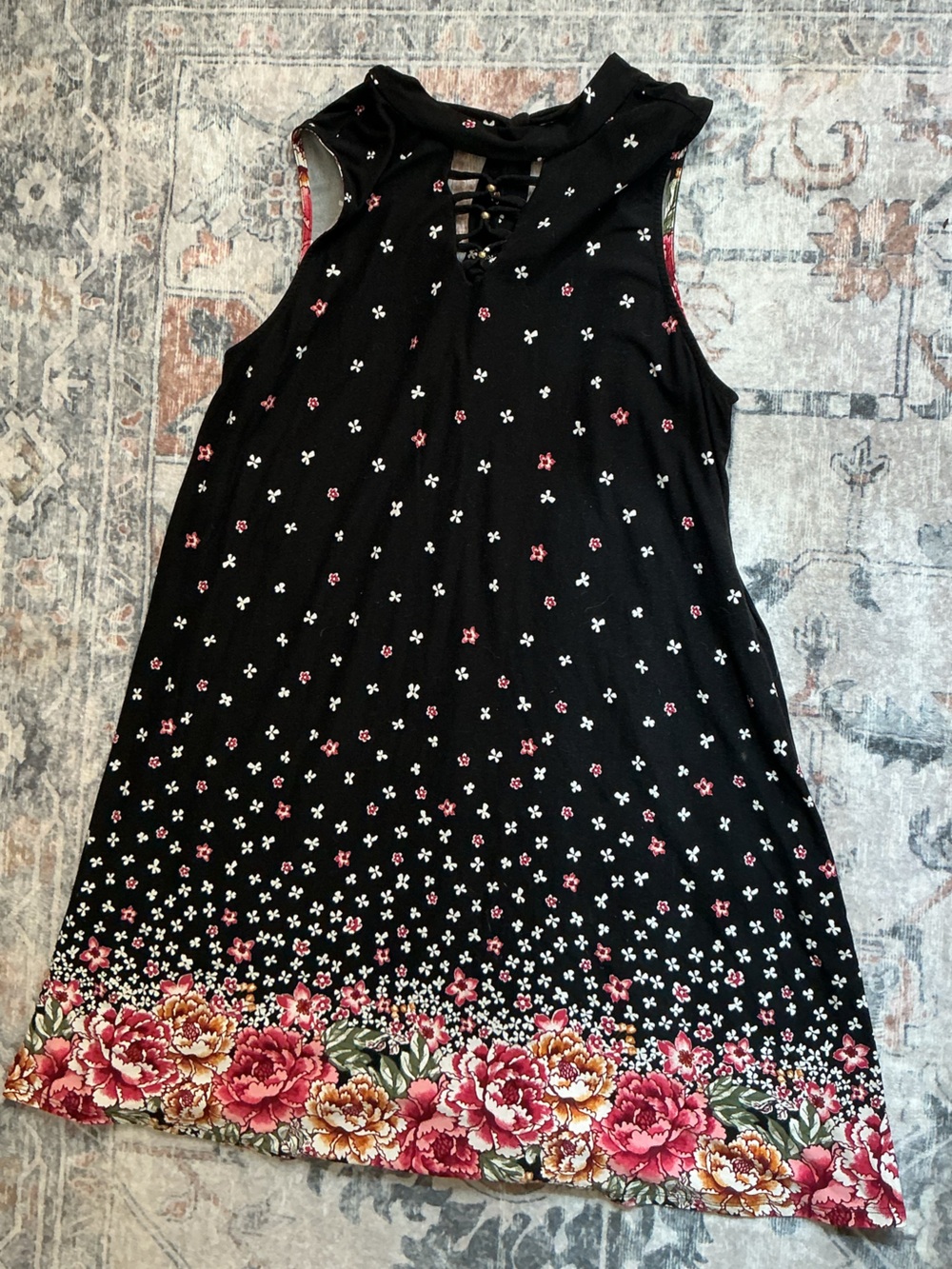 No Boundaries Black Floral Border Sleeveless Dress